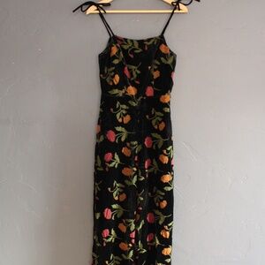 Floral velvet and chiffon overalls